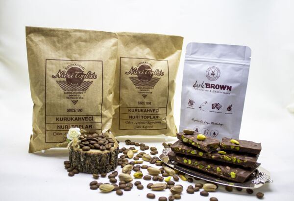 Nuri Toplar Taze Çekim Türk Kahvesi & Dark Brown Antep Fıstıklı Sütlü Beyoğlu Çikolatası