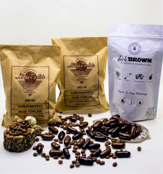 Nuri Toplar Taze Çekim Türk Kahvesi 500g & Dark Brown Portakallı Draje Çikolata 250g