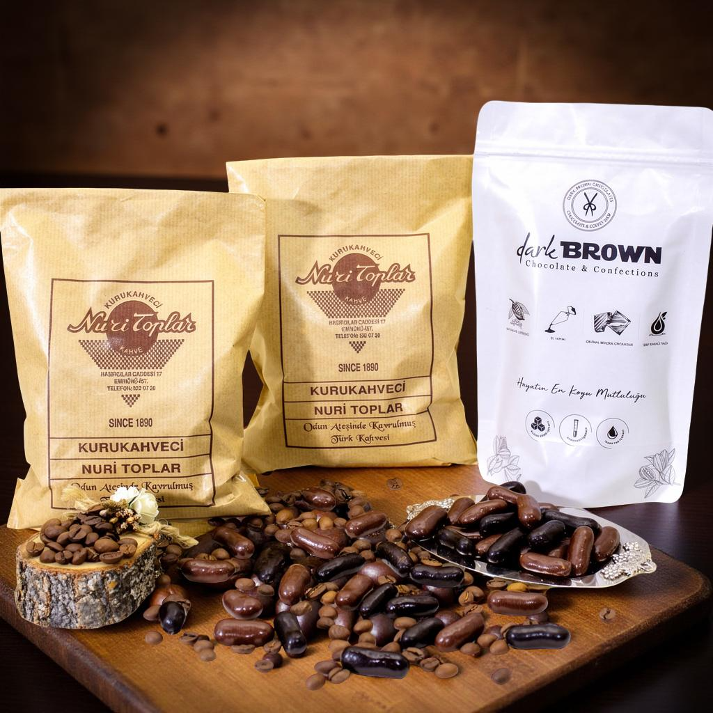 Nuri Toplar Taze Çekim Türk Kahvesi 500g & Dark Brown Portakallı Draje Çikolata 250g