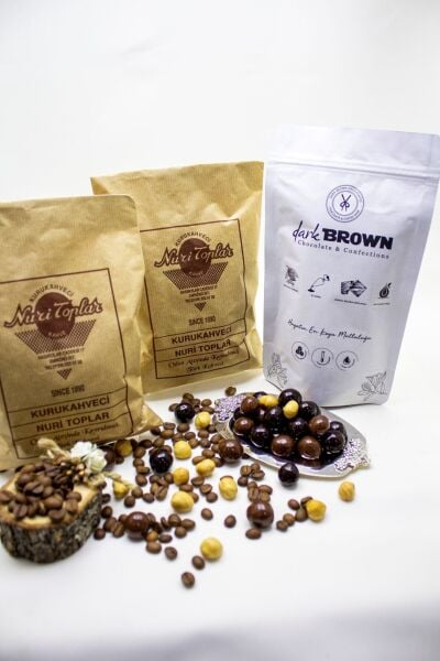 Nuri Toplar Taze Çekim Türk Kahvesi 500g & Fındıklı Bitter-Sütlü Draje 250g