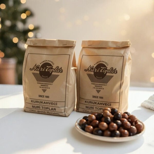 Nuri Toplar Taze Çekim Türk Kahvesi 500g & Fındıklı Bitter-Sütlü Draje 250g