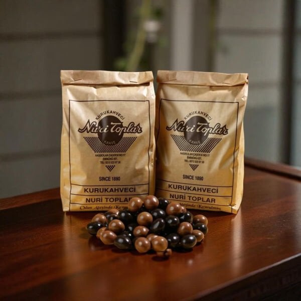 Nuri Toplar Taze Çekim Türk Kahvesi 500g & Fındıklı Bitter-Sütlü Draje 250g