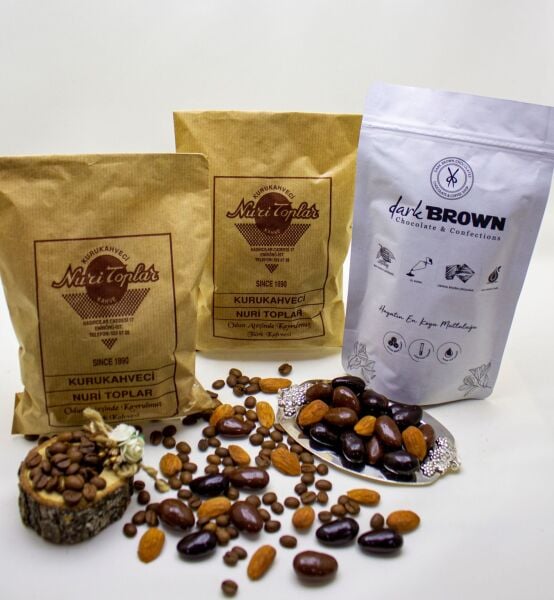 Nuri Toplar 500g Taze Türk Kahvesi ve Bademli Draje 250g Çikolata