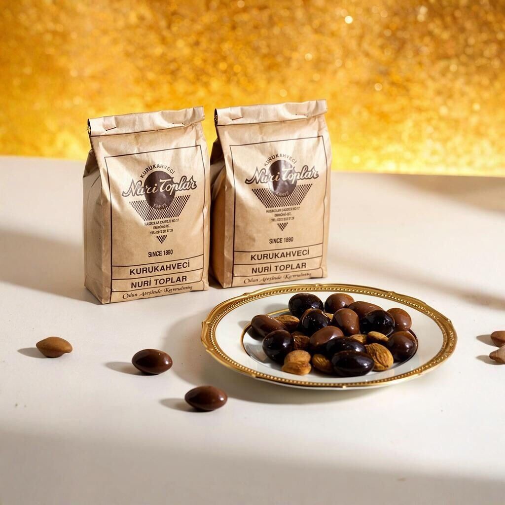 Nuri Toplar 500g Taze Türk Kahvesi ve Bademli Draje 250g Çikolata