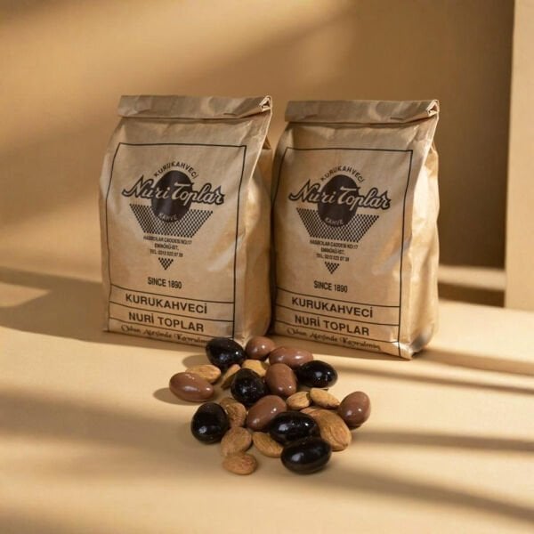 Nuri Toplar 500g Taze Türk Kahvesi ve Bademli Draje 250g Çikolata