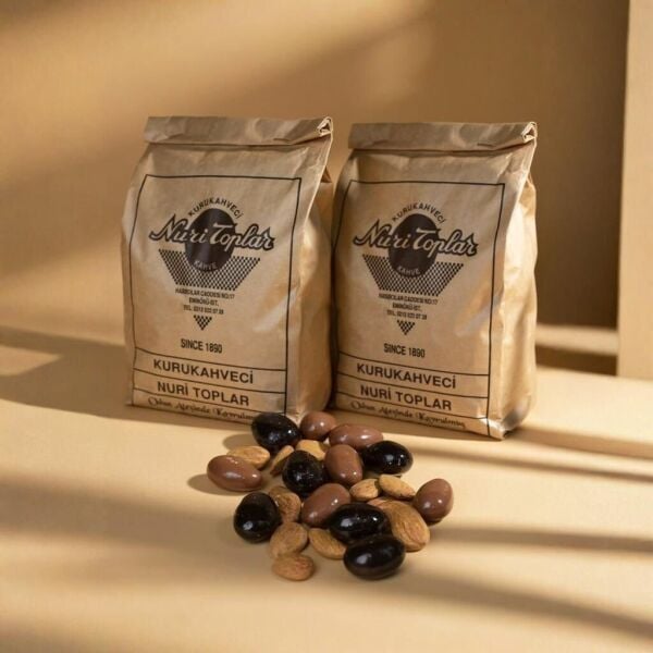 Nuri Toplar 500g Taze Türk Kahvesi ve Bademli Draje 250g Çikolata