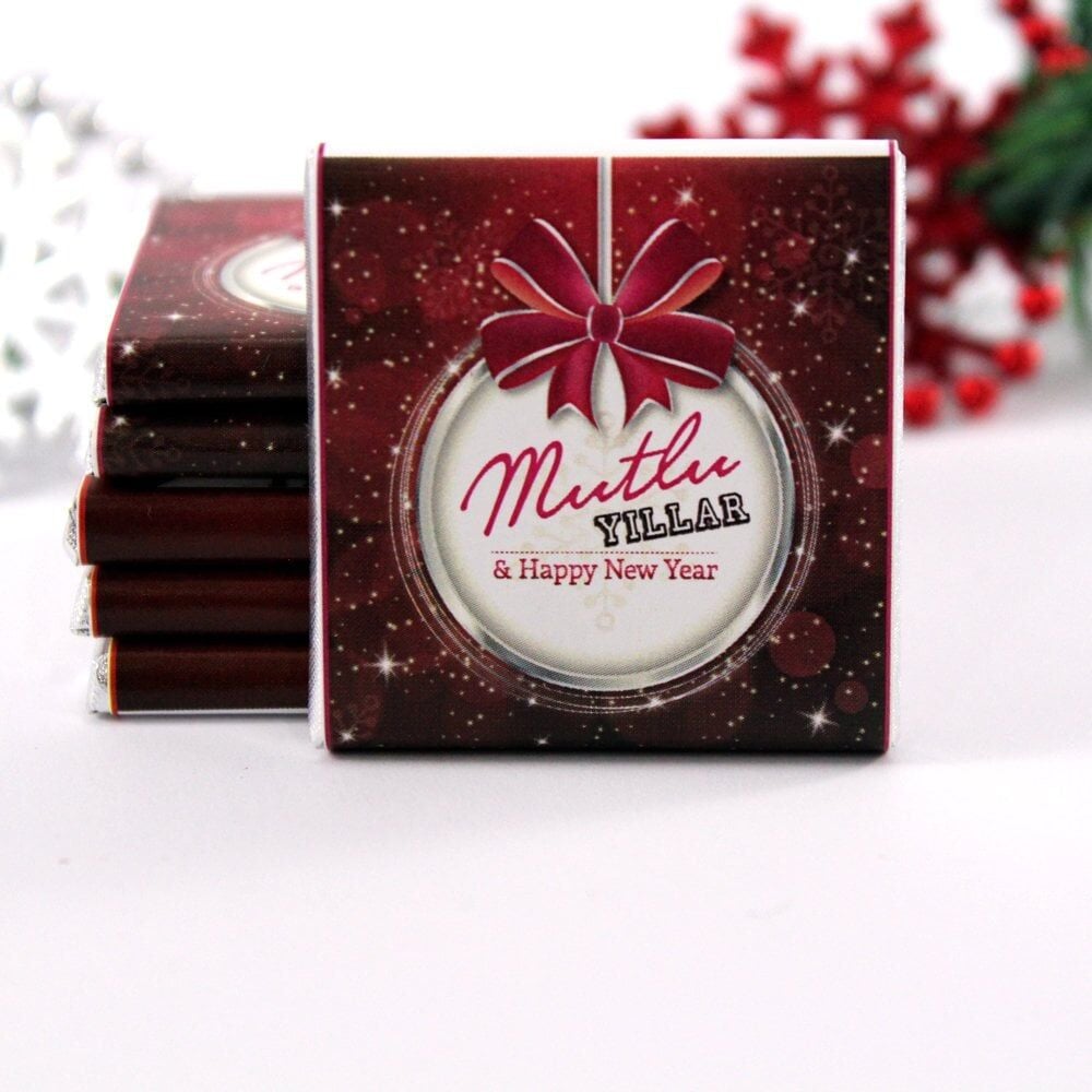 Dark Brown Yeni Yıl Madlen Hediyelik Çikolatası 48'li (Hediye Kutu)