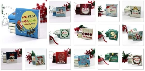 Dark Brown Özel Mesajlı Yılbaşı Madlen Çikolatası 48'li (Hediye Kutu)