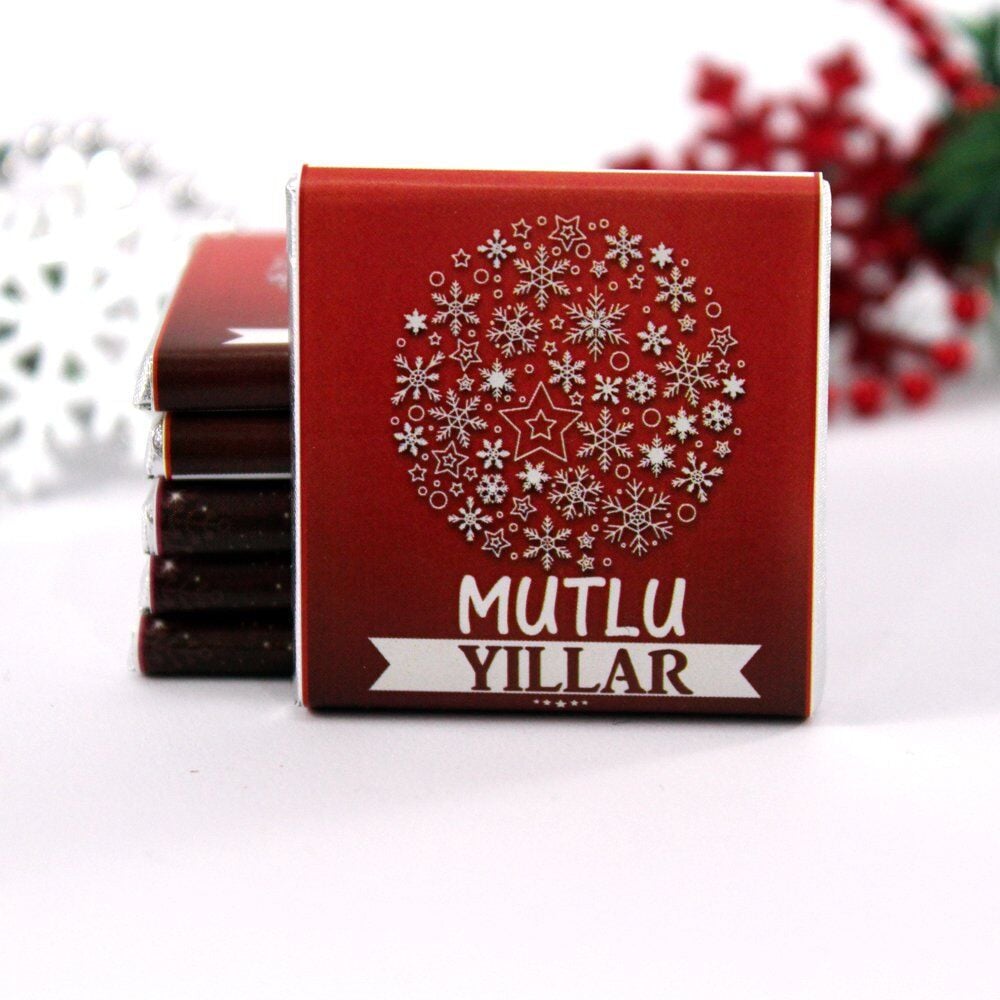 Dark Brown Yeni Yıl Tebrik Madlen Çikolatası - Hediyelik 48'li (Hediye Kutu)