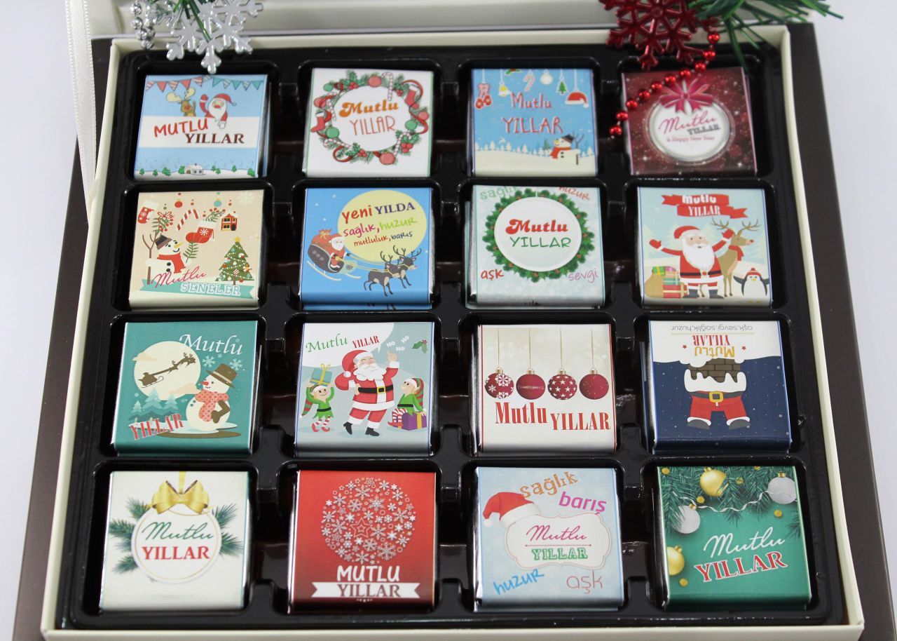 Karışık Madlen Çikolata - Dark Brown El Yapımı Yılbaşı Tebrikleri 48'li (Hediye Kutu)