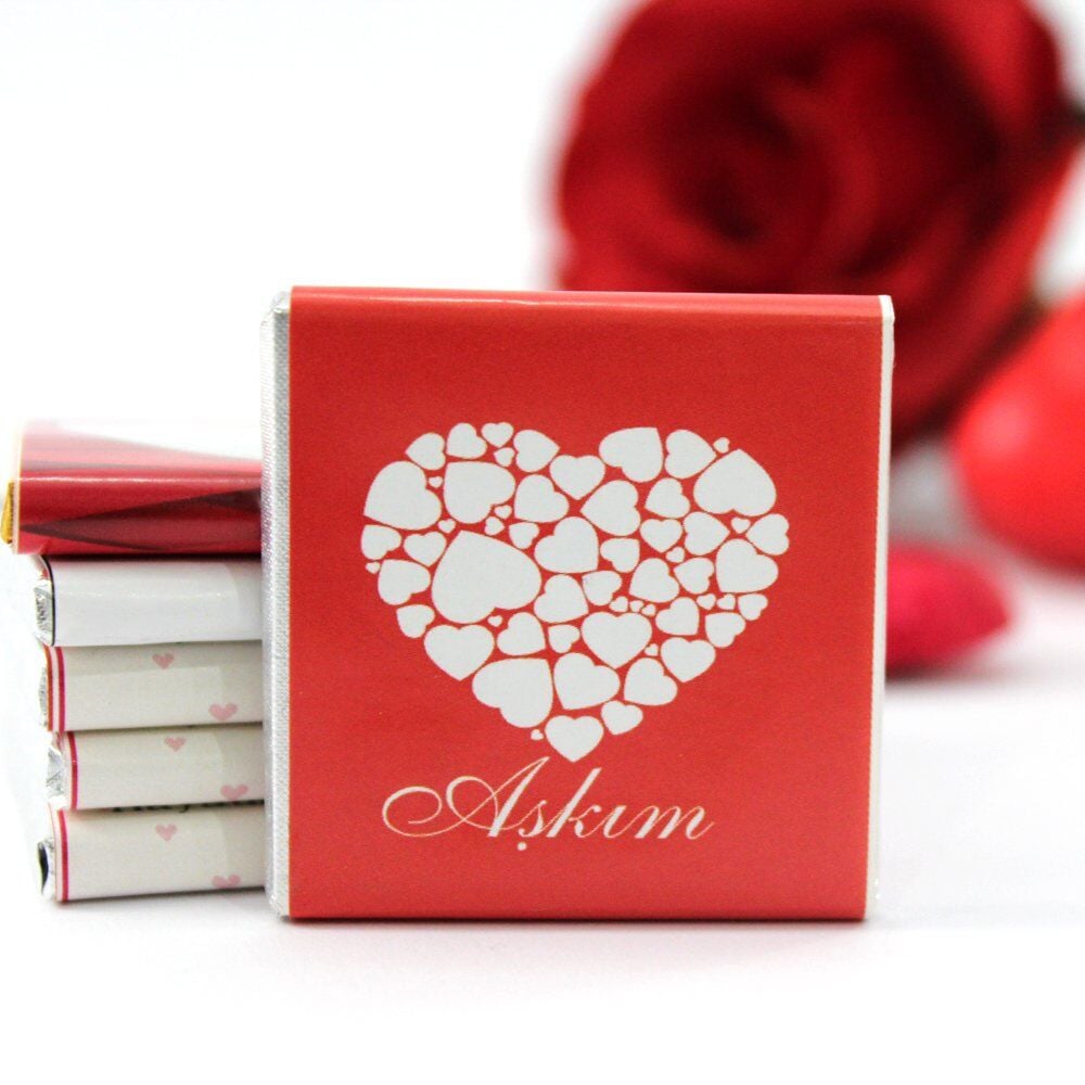 Dark Brown AŞKIM Yazılı Sütlü ve Bitter Madlen Çikolata 48'li (Hediye Kutu)