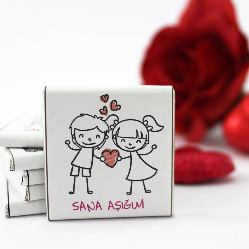 Dark Brown Aşk Mesajlı Bitter ve Sütlü Madlen Çikolata 48'li (Hediye Kutu)