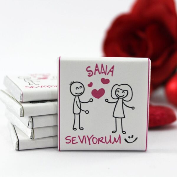 Dark Brown Karışık Resimli Hediyelik Sevgiliye Özel Çikolata 48'li (Hediye Kutu)