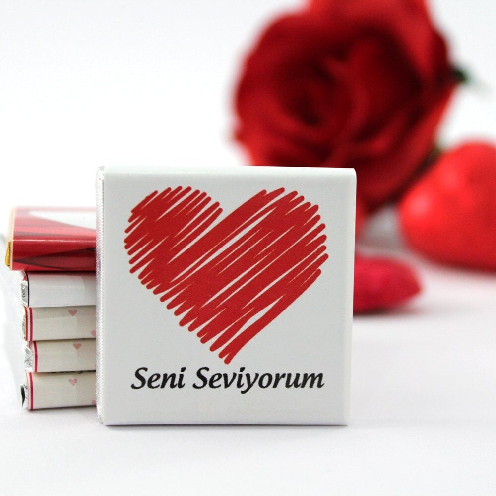 Dark Brown El Yapımı Seni Seviyorum Yazılı Madlen Çikolatası 48'li (Hediye Kutu)