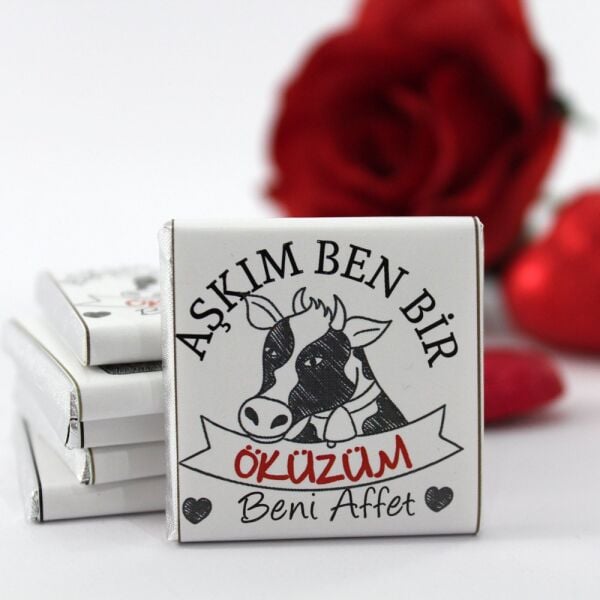 Dark Brown Madlen Çikolata - Bitter ve Sütlü 'Aşkım Öküzüm' Yazılı Özel Tasarım 48'li (Hediye Kutu)