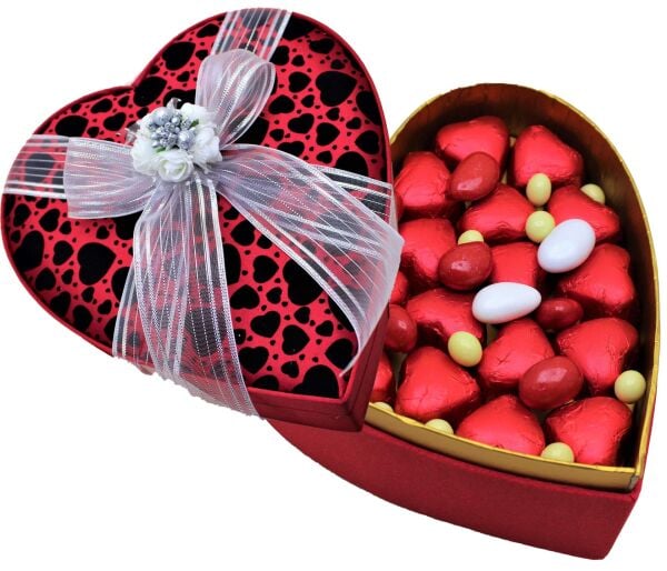 Dark Brown El Yapımı Kırmızı Sargılı Kalp Desenli Orta Boy Çikolata Kutusu KN3