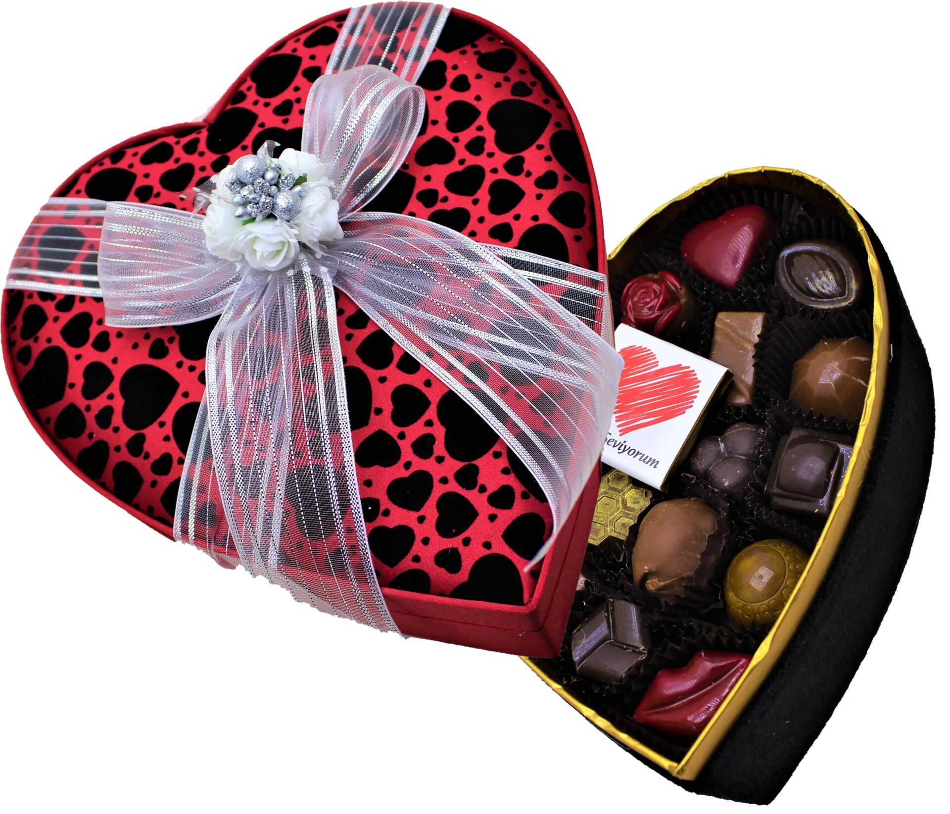 Dark Brown - El Yapımı Kalp Desenli Orta Boy Spesiyel Çikolata Kutu KN03