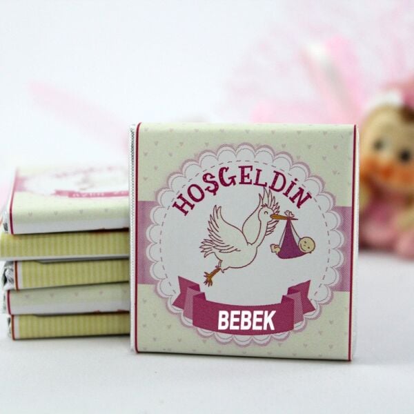 Dark Brown Kız Bebek Hoşgeldin Madlen Çikolatası - Doğum Hediyesi 72'li (Hediye Kutu)