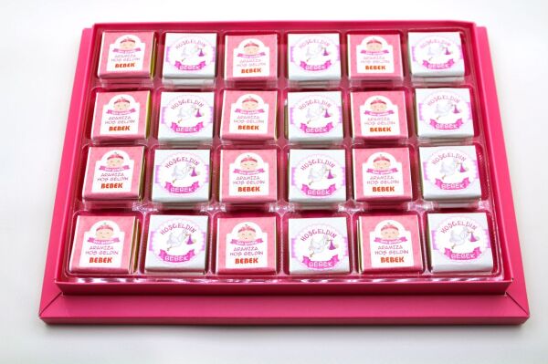 Dark Brown Kız Bebek Hoşgeldin Madlen Çikolatası - Doğum Hediyesi 72'li (Hediye Kutu)