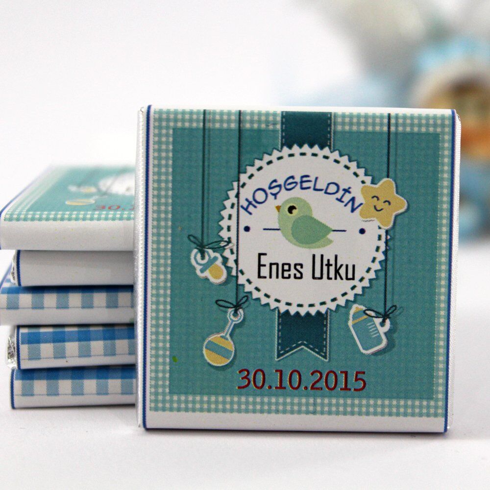 Dark Brown Kişiye Özel Bebek Karşılama Çikolatası - El Yapımı Hediye 72'li (Hediye Kutu)