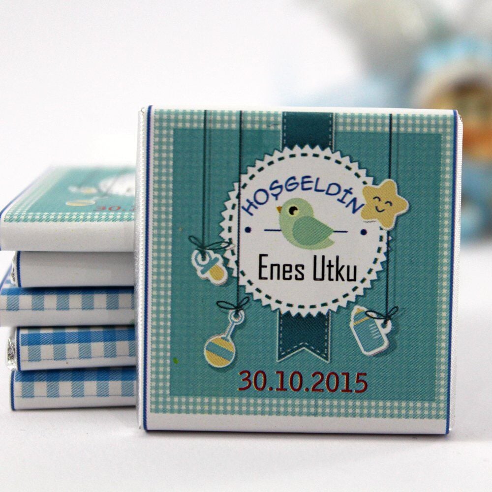 Dark Brown Kişiye Özel Bebek Karşılama Çikolatası - El Yapımı Hediye 150'li (Koli)