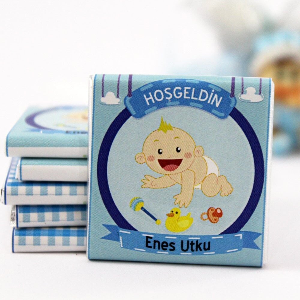 Dark Brown Hediye Bebek Çikolatası - İsme Özel Tasarım 48'li (Hediye Kutu)