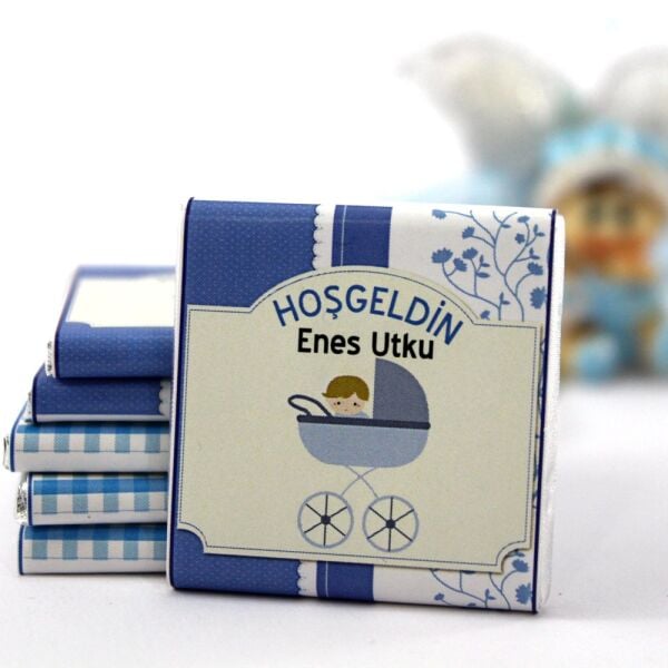 Dark Brown Hoşgeldin Bebek Çikolatası – İsme Özel Hediye Seçeneği 48'li (Hediye Kutu)