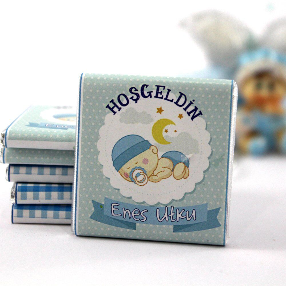 Dark Brown Bebek Hediyesi İsim Yazılabilir Çikolata 48'li (Hediye Kutu)