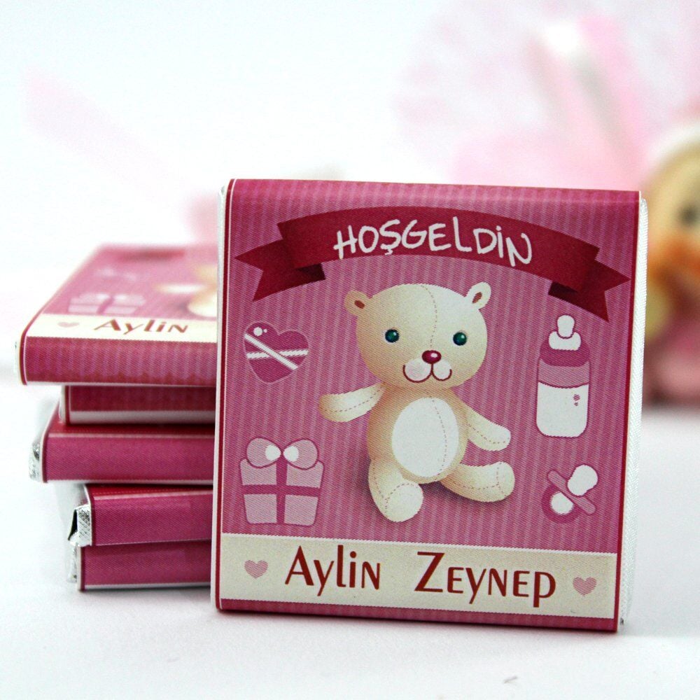 Dark Brown Bebek Doğum Çikolatası - İstediğiniz İsim Yazılır 72'li (Hediye Kutu)