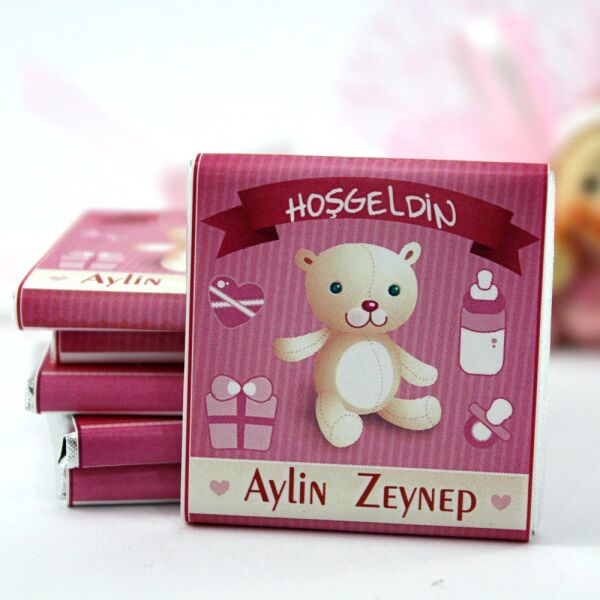 Dark Brown Bebek Doğum Çikolatası - İstediğiniz İsim Yazılır 72'li (Hediye Kutu)