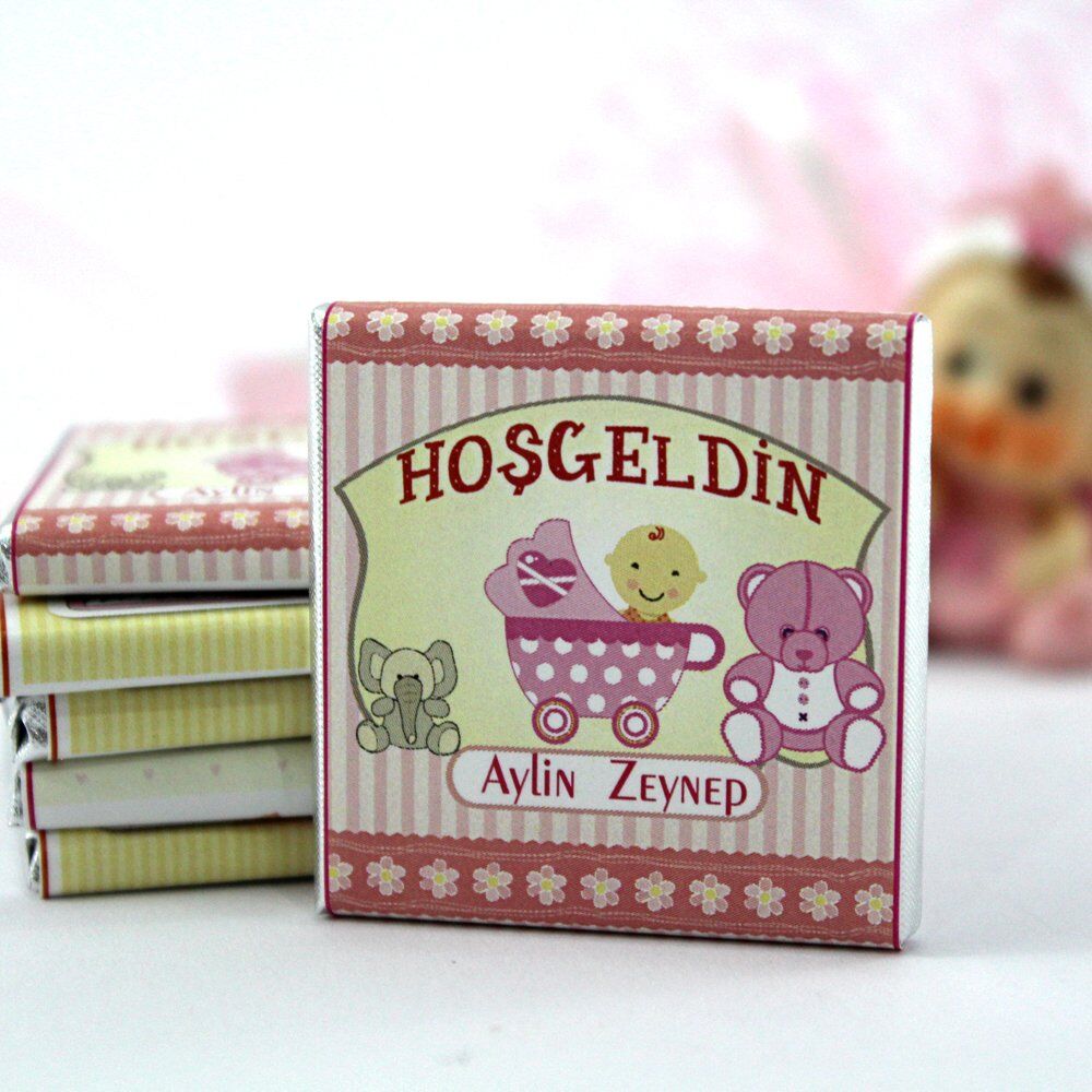 Dark Brown Hoşgeldin Kız Bebek İsme Özel Hediye Çikolatası 150'li (Koli)