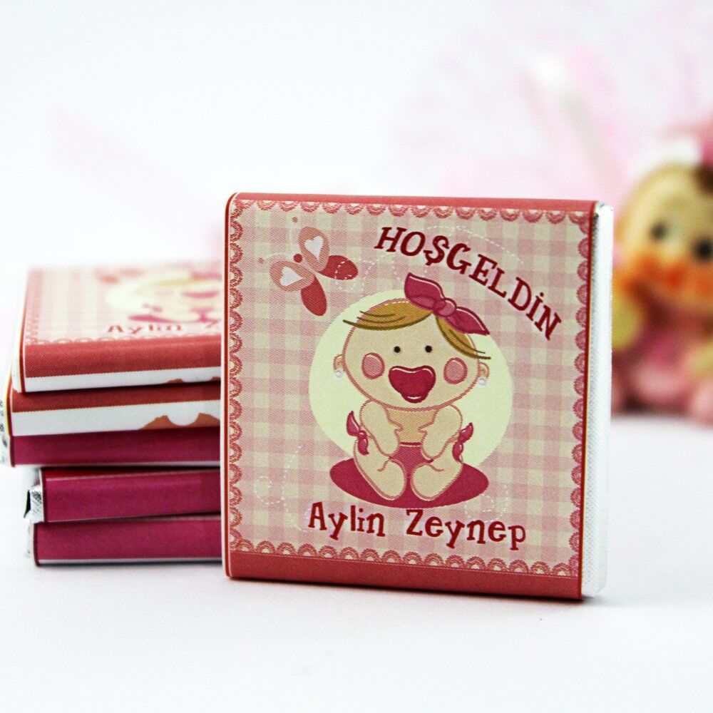 Dark Brown Kişiye Özel İsimli Kız Bebek Hediye Çikolatası 150'li (Koli)