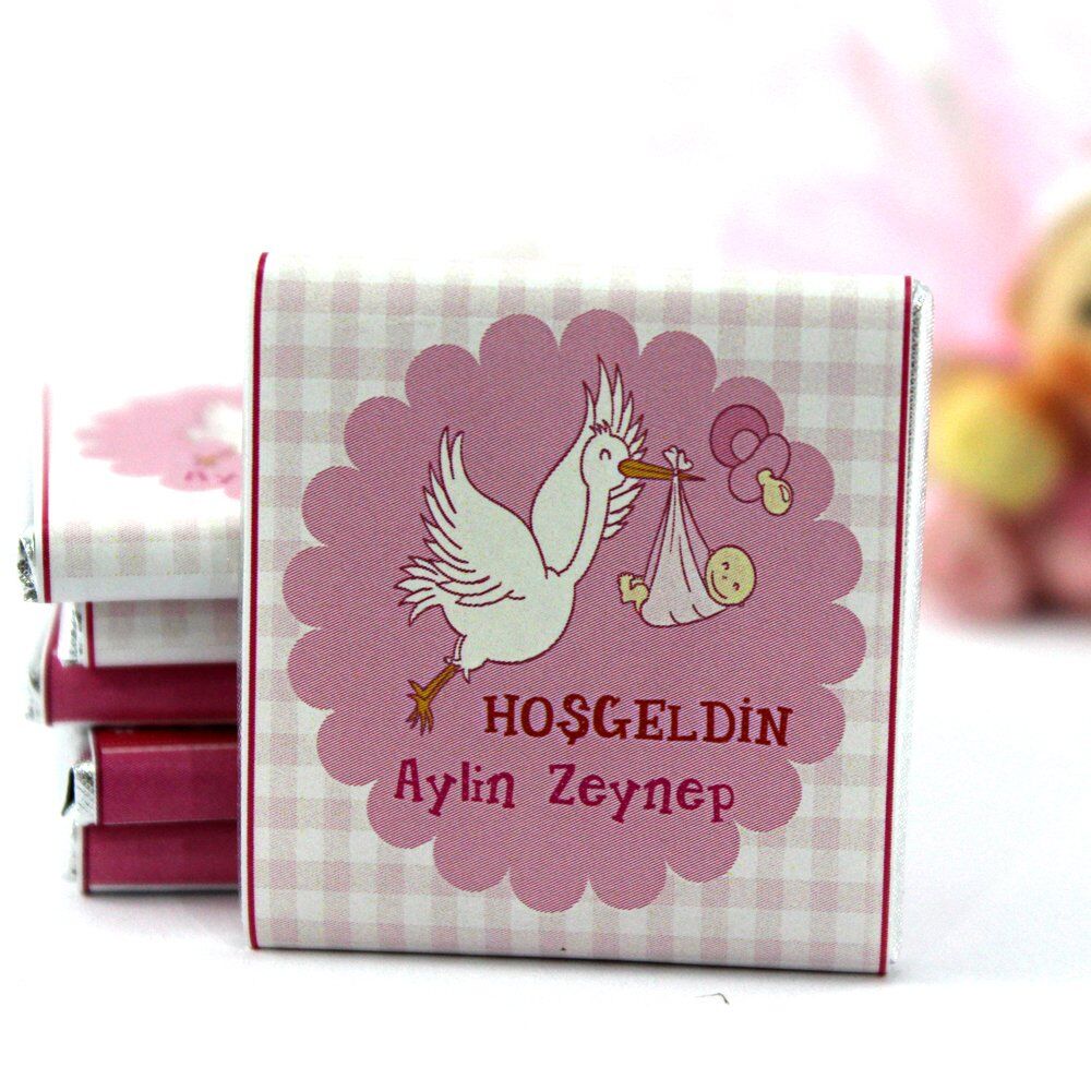 Dark Brown Kişiye Özel İsim Yazılı Kız Bebek Hediye Çikolatası 72'li (Hediye Kutu)
