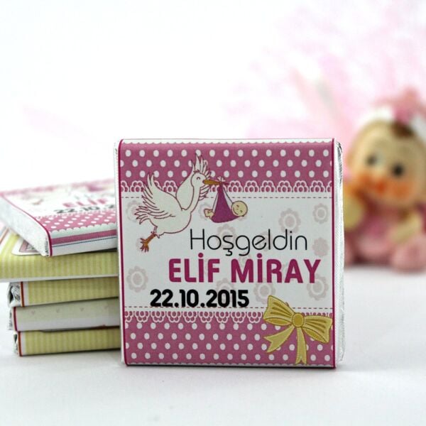 Dark Brown Kişiye Özel Bebek Hoşgeldin Çikolatası - Hediye Seçeneği 72'li (Hediye Kutu)