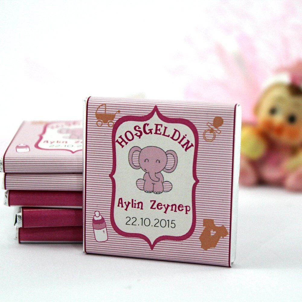 Dark Brown Kişiye Özel Hoşgeldin Kız Bebek Çikolatası 72'li (Hediye Kutu)