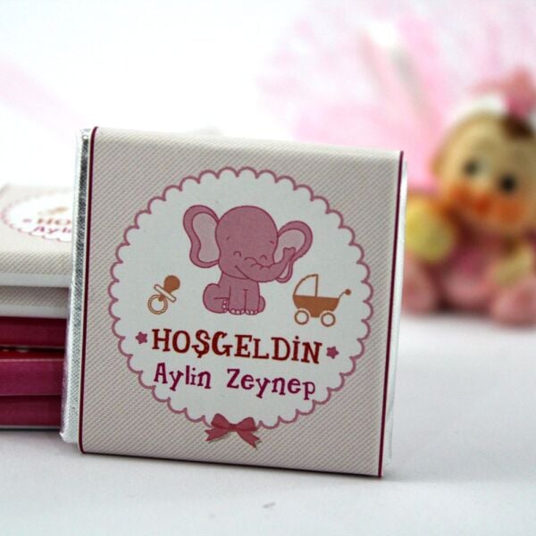 Dark Brown Kız Bebek İçin İsim Yazılabilen Hoşgeldin Çikolatası 72'li (Hediye Kutu)