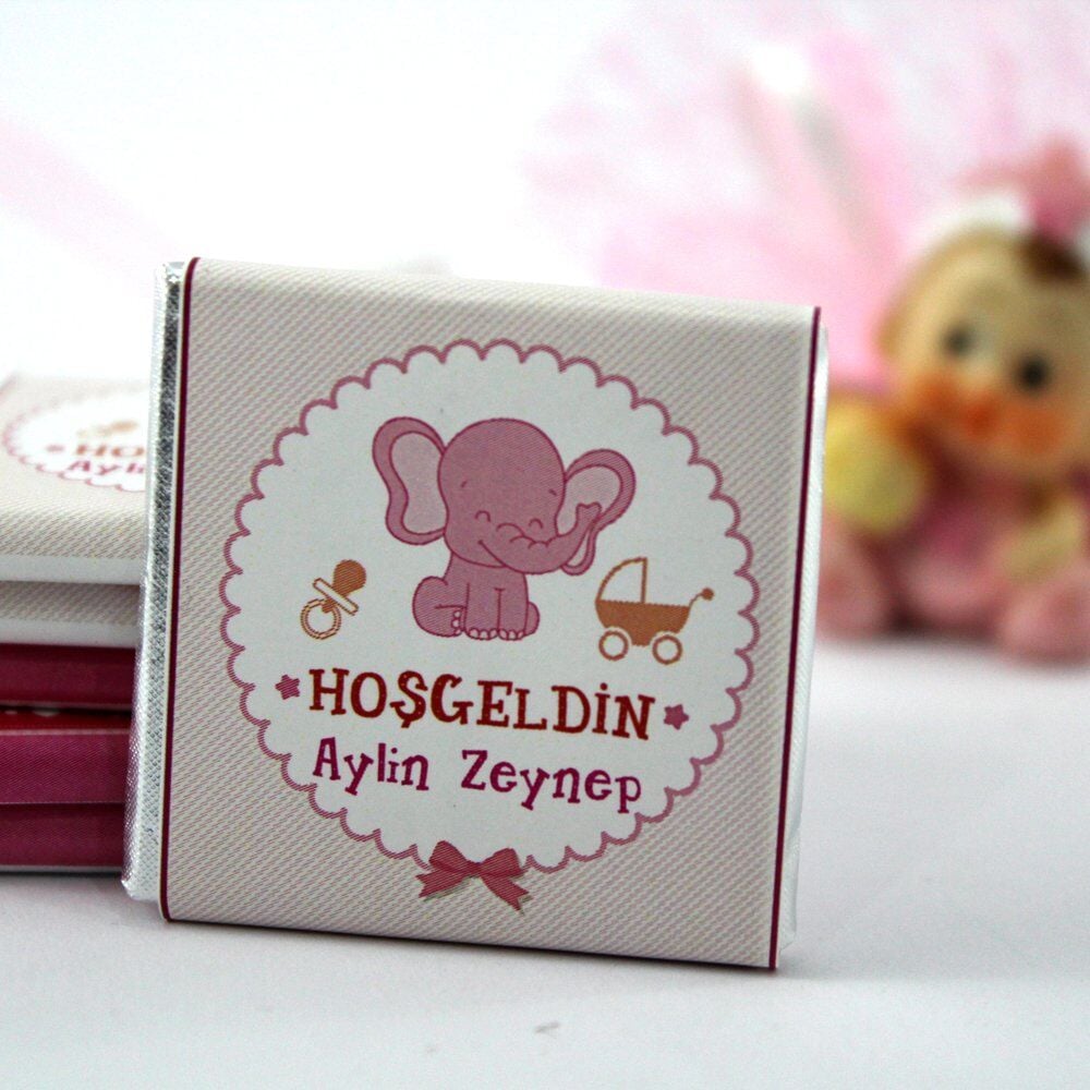 Dark Brown Kız Bebek İçin İsim Yazılabilen Hoşgeldin Çikolatası 150'li (Koli)