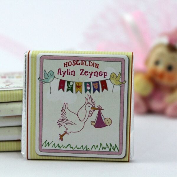 Dark Brown Hoşgeldin Kız Bebek İçin İsim Yazılabilir Hediye Çikolatası 150'li (Koli)