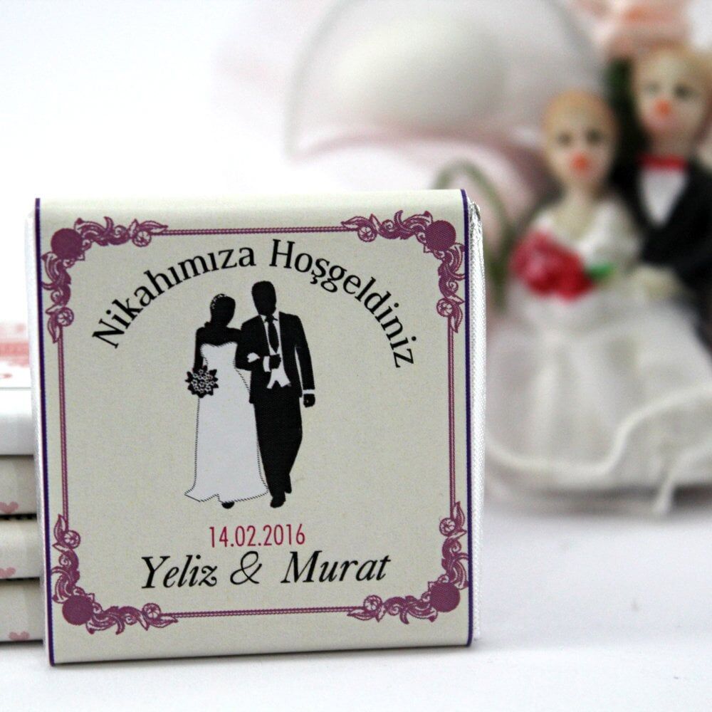 Dark Brown Kişiselleştirilebilir El Yapımı Nikah Çikolatası 500'lü (Koli)
