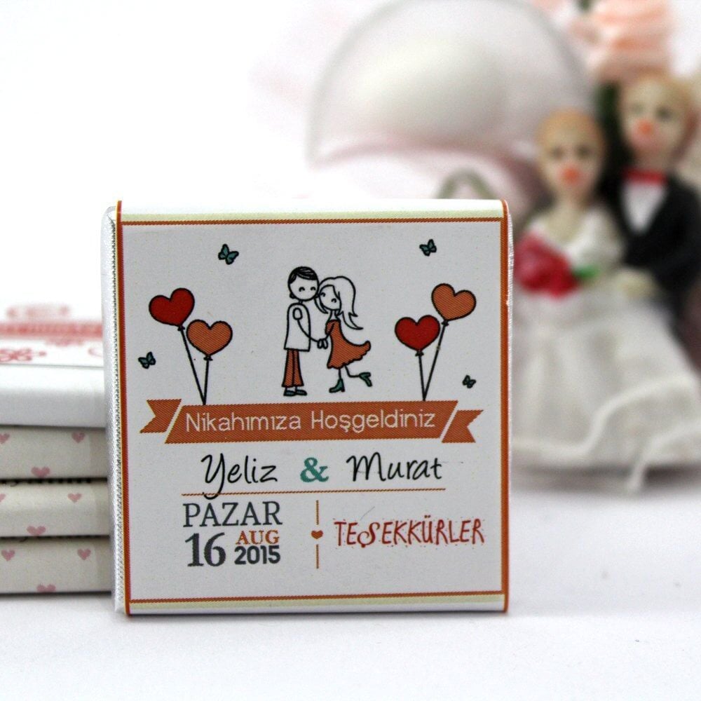 Dark Brown El Yapımı Kişiselleştirilebilir Nikah Çikolatası 72'li (Hediye Kutu)