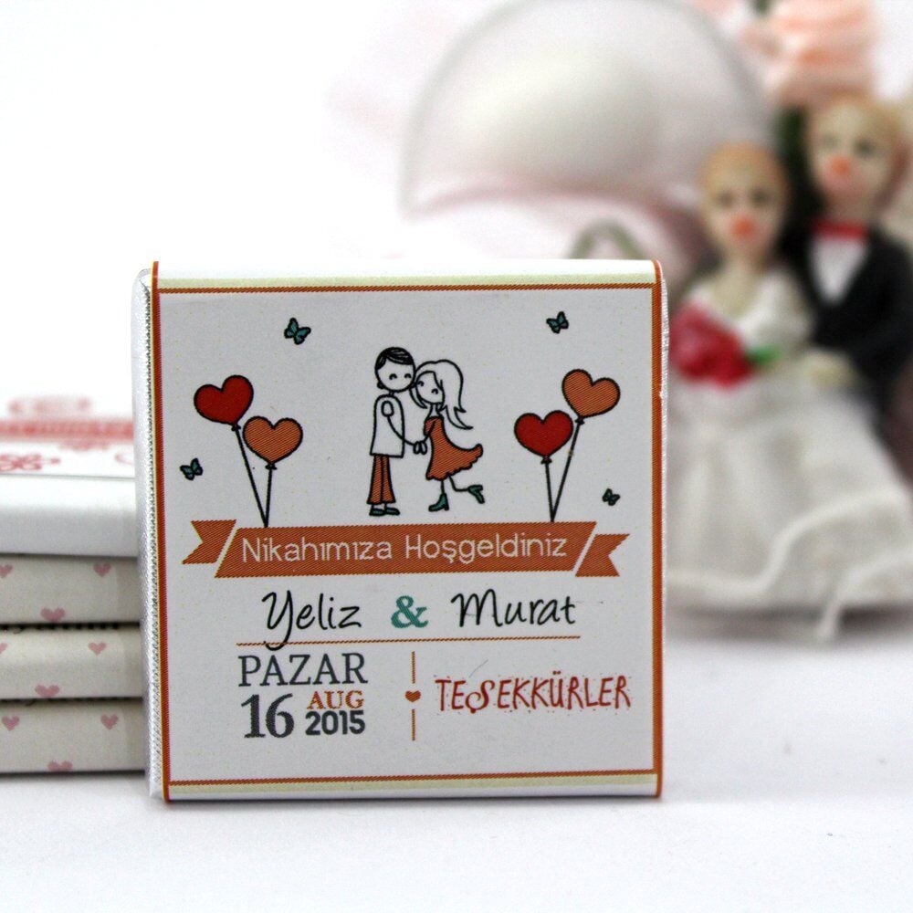 Dark Brown El Yapımı Kişiselleştirilebilir Nikah Çikolatası 500'lü (Koli)