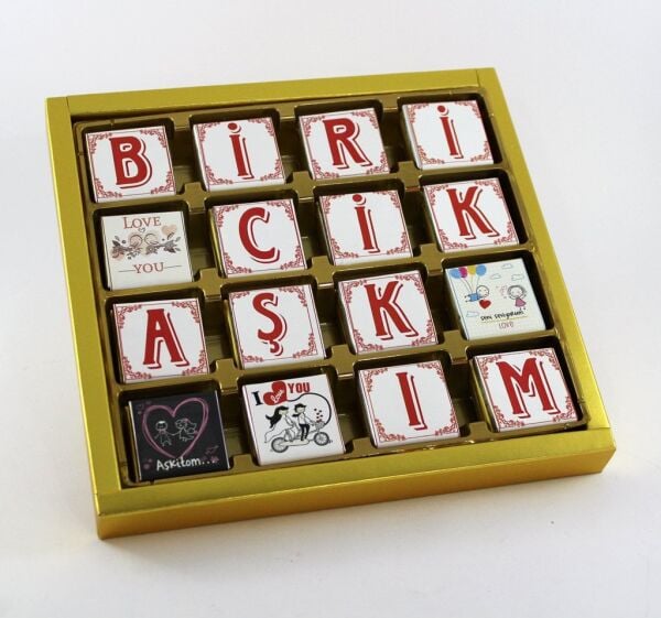Dark Brown Bitter ve Sütlü 48 Adet Madlen Çikolata 'Biricik Aşkım'